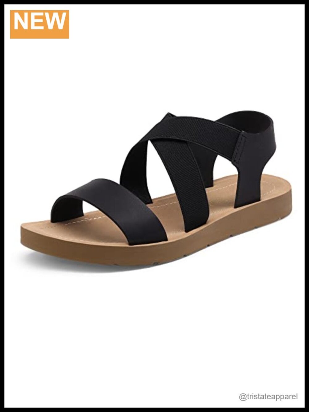 Soft Faux Leather Elastic Ankle Strap Flat Sandals - Open Toe Casual Slip On - Picture 1 of 6